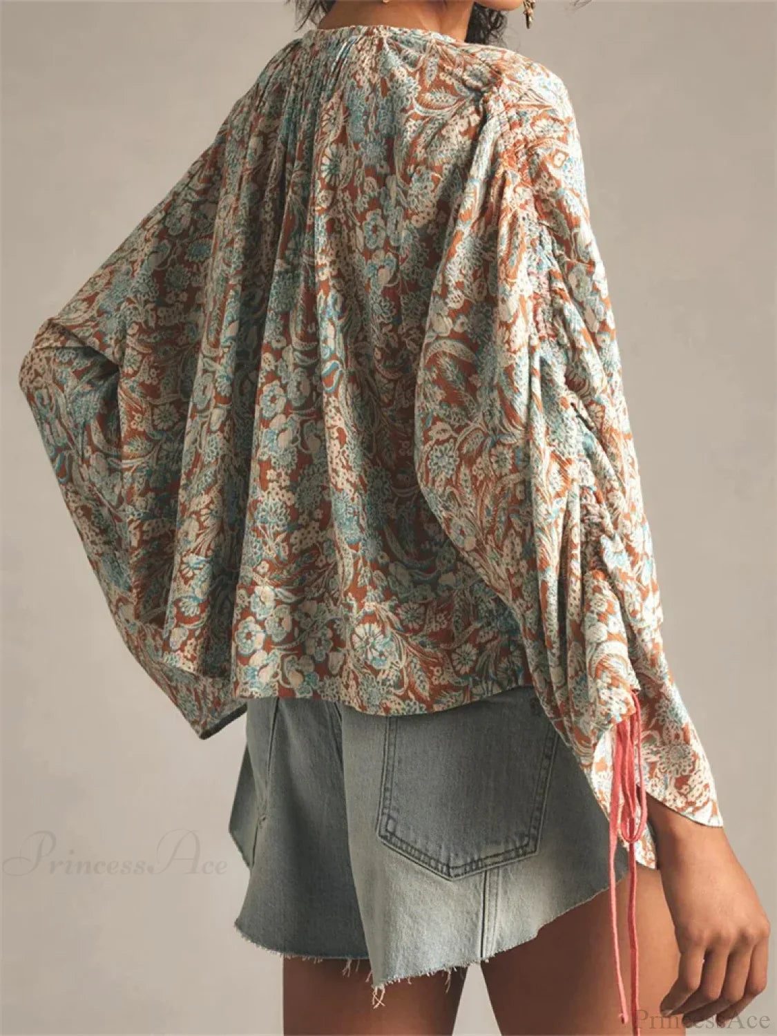Floral Tie-Up Flare Sleeve Boho Blouse image 6