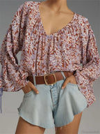 Floral Tie-Up Flare Sleeve Boho Blouse image 1
