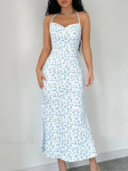 Floral Tied Backless Halter Split Floral Dress image 3
