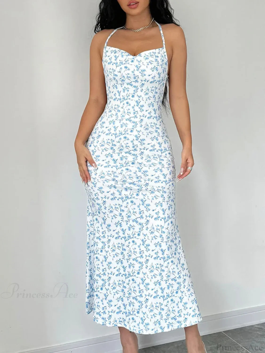 Floral Tied Backless Halter Split Floral Dress image 3