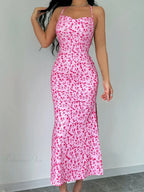 Floral Tied Backless Halter Split Floral Dress image 2