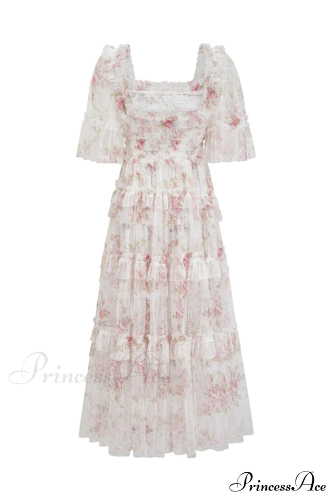 Floral Tulle Ruffle Charming Layered Maxi Dress image 9