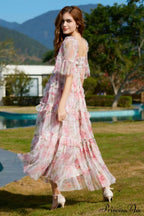 Floral Tulle Ruffle Charming Layered Maxi Dress image 4