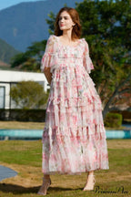 Floral Tulle Ruffle Charming Layered Maxi Dress image 2
