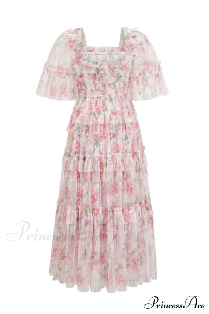 Floral Tulle Ruffle Charming Layered Maxi Dress image 7