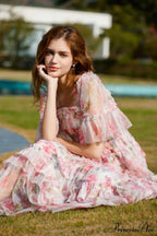 Floral Tulle Ruffle Charming Layered Maxi Dress image 3