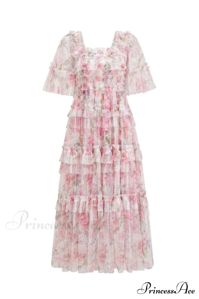 Floral Tulle Ruffle Charming Layered Maxi Dress image 6