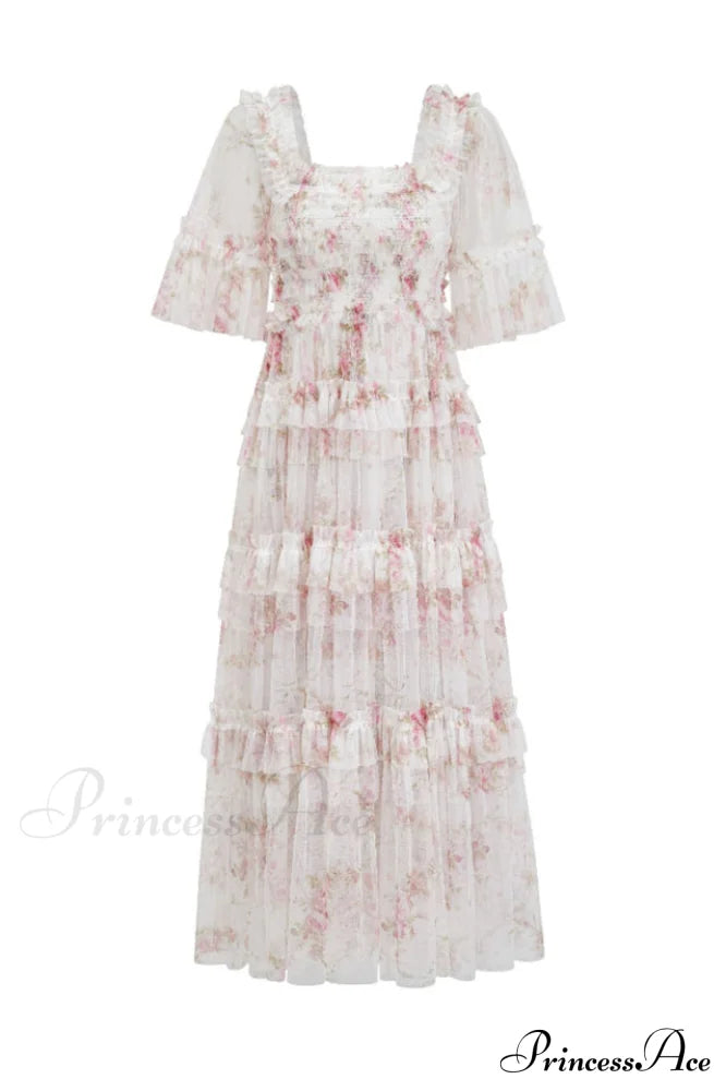 Floral Tulle Ruffle Charming Layered Maxi Dress image 8