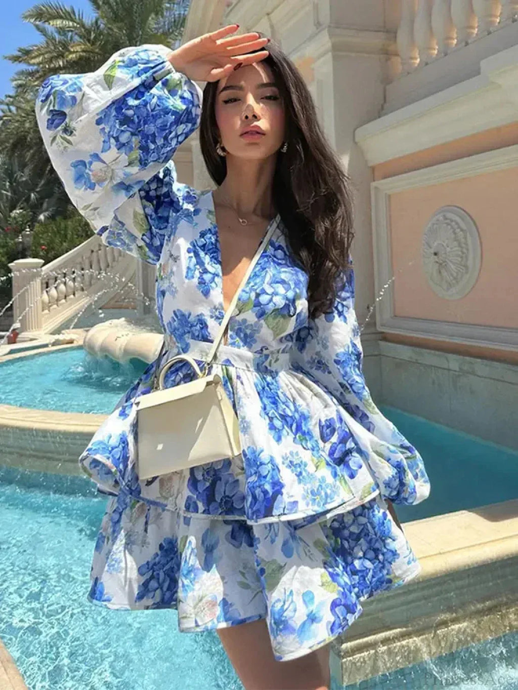 Floral V-Neck Ruffle Mini Floral Dress image 4