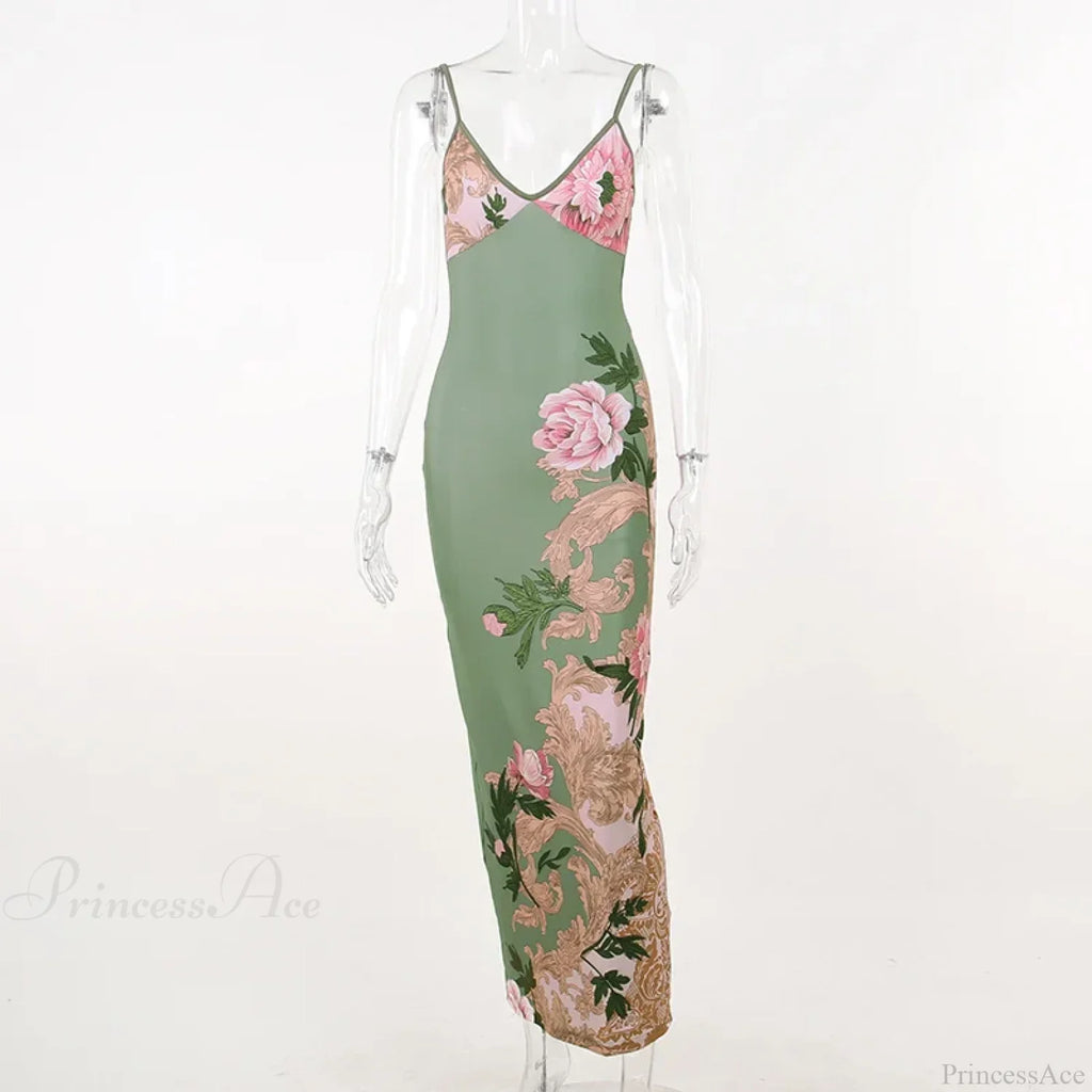 Floral V-neck Slim Maxi Floral Dress image 5