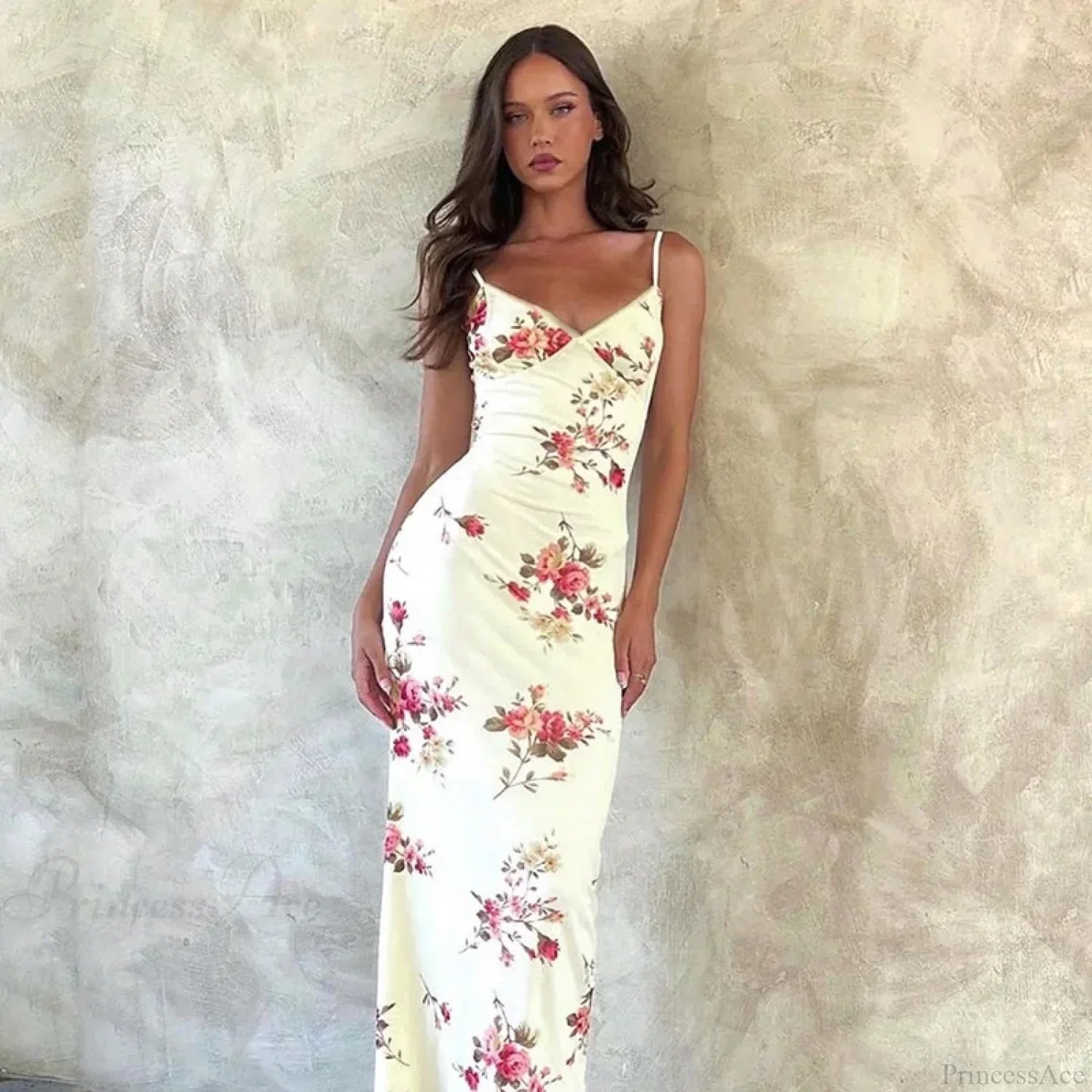 Floral V-neck Slim Maxi Floral Dress image 7