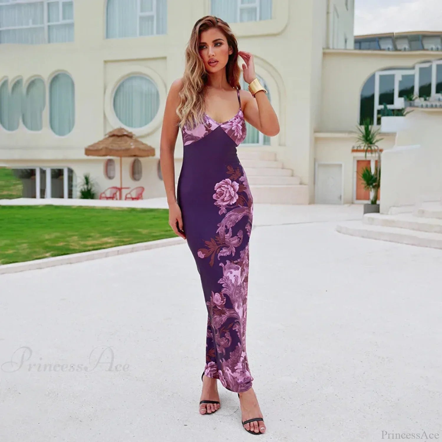 Floral V-neck Slim Maxi Floral Dress image 8