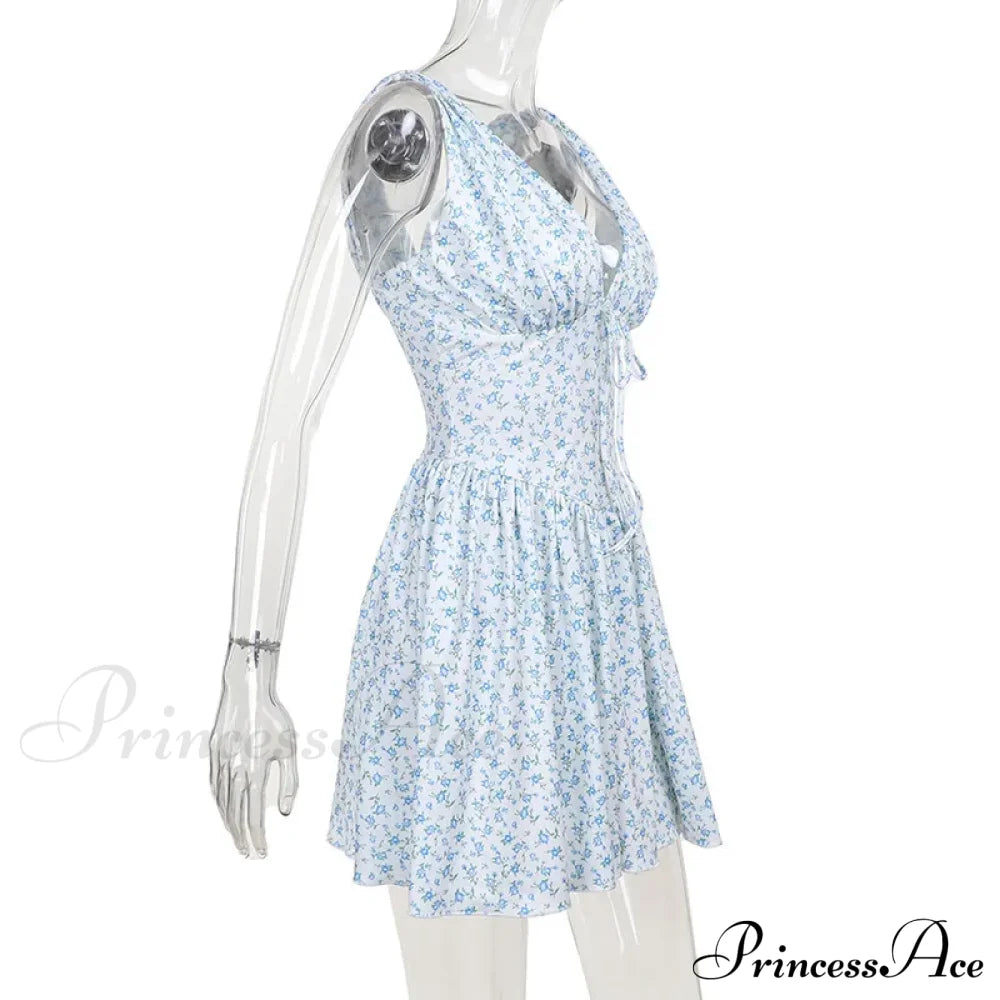 Floral V-neck Stylish Flare Mini Dress image 7