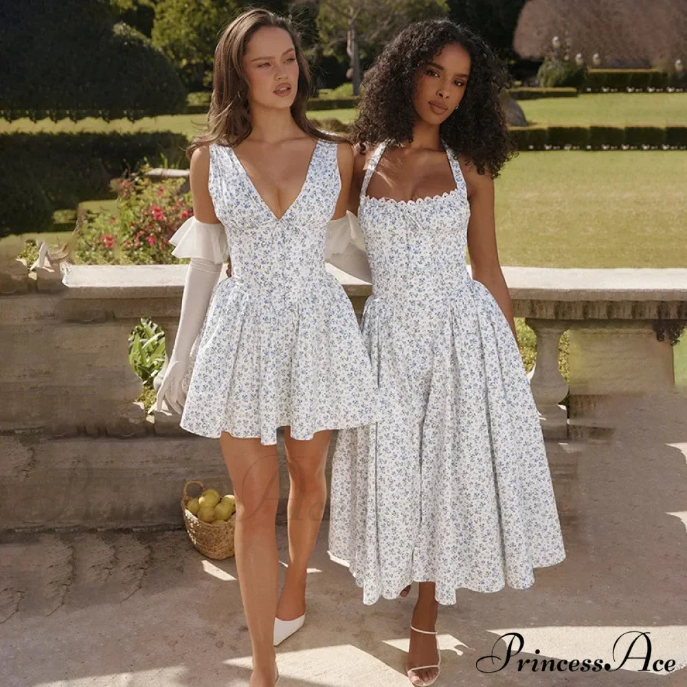 Floral V-neck Stylish Flare Mini Dress image 5