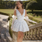 Floral V-neck Stylish Flare Mini Dress image 1
