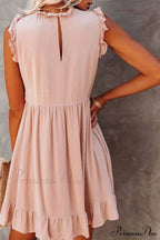 Florcoo Loose Solid Color Modern Short Sleeve V-Neck Mini Dress image 4