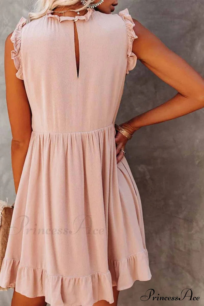 Florcoo Loose Solid Color Modern Short Sleeve V-Neck Mini Dress image 4