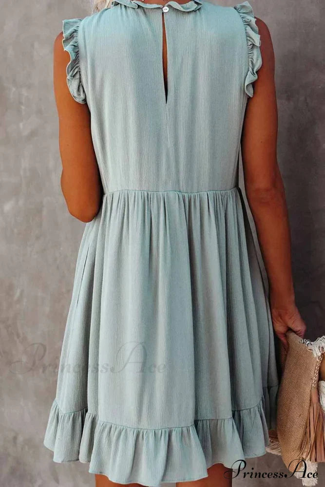 Florcoo Loose Solid Color Modern Short Sleeve V-Neck Mini Dress image 5