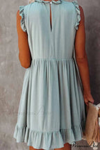 Florcoo Loose Solid Color Modern Short Sleeve V-Neck Mini Dress image 5
