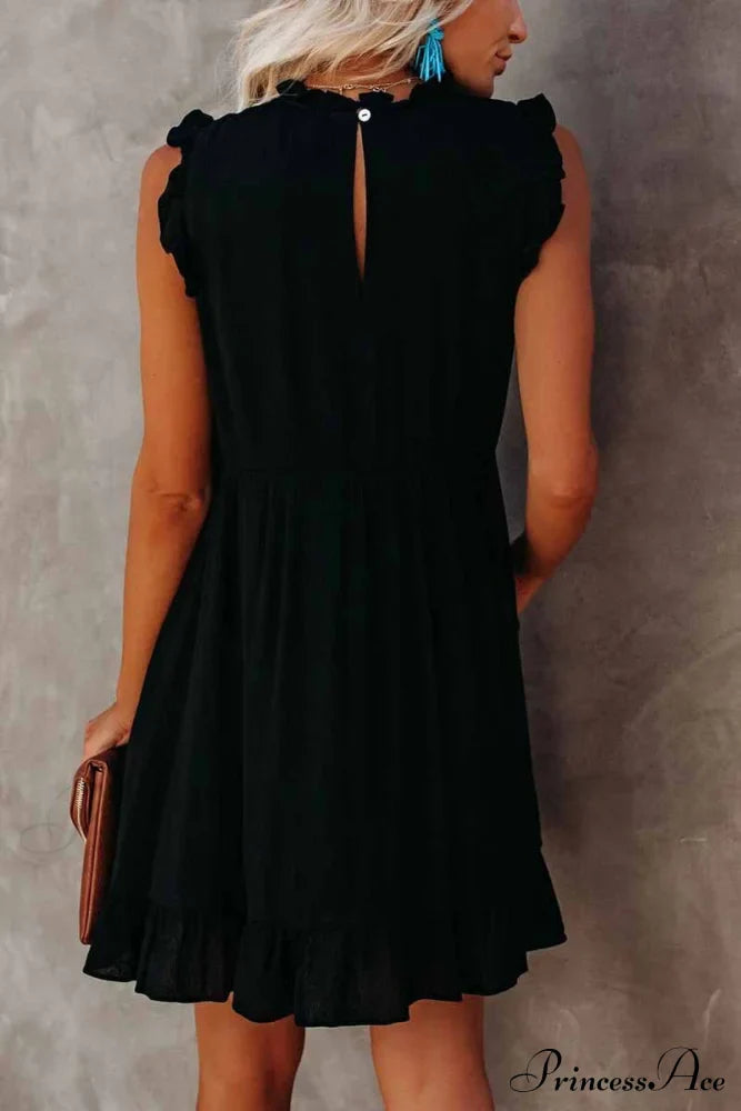 Florcoo Loose Solid Color Modern Short Sleeve V-Neck Mini Dress image 6