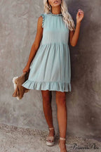 Florcoo Loose Solid Color Modern Short Sleeve V-Neck Mini Dress image 2