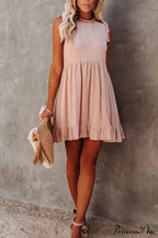 Florcoo Loose Solid Color Modern Short Sleeve V-Neck Mini Dress image 1