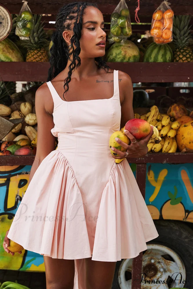 Floriane Peach Stylish Bow Mini Dress image 7