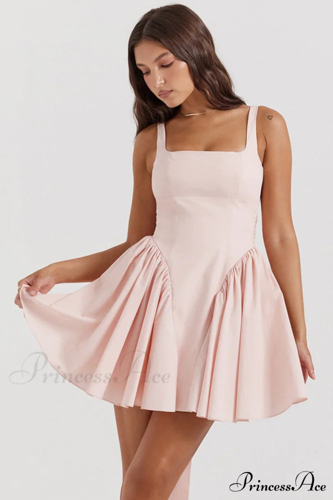Floriane Peach Stylish Bow Mini Dress image 3