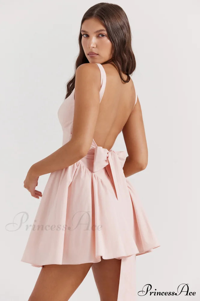 Floriane Peach Stylish Bow Mini Dress image 1