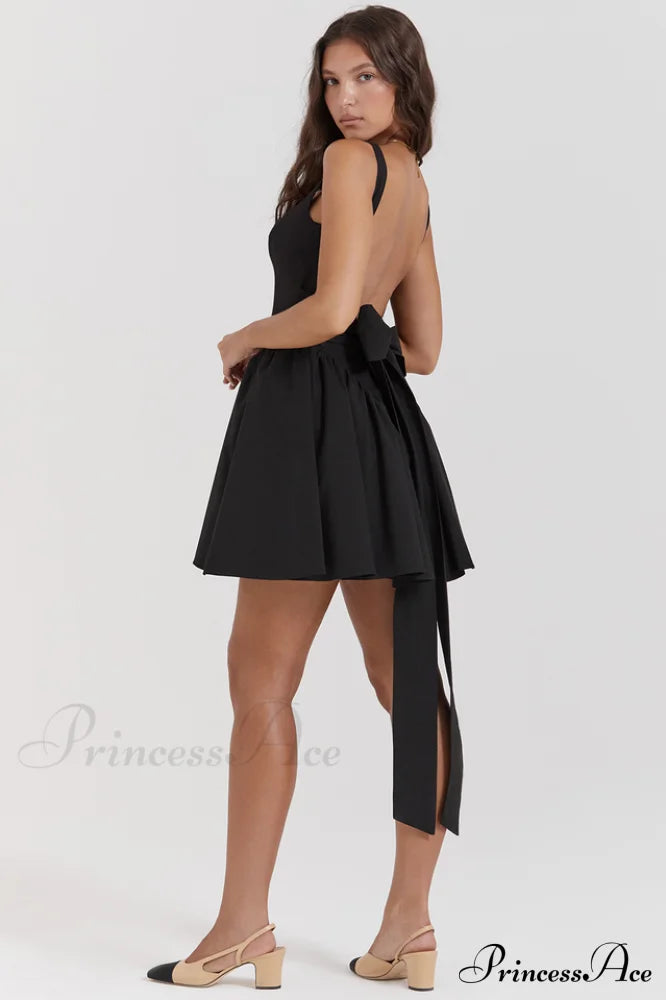 Florianne Black Stylish Bow Mini Dress image 8