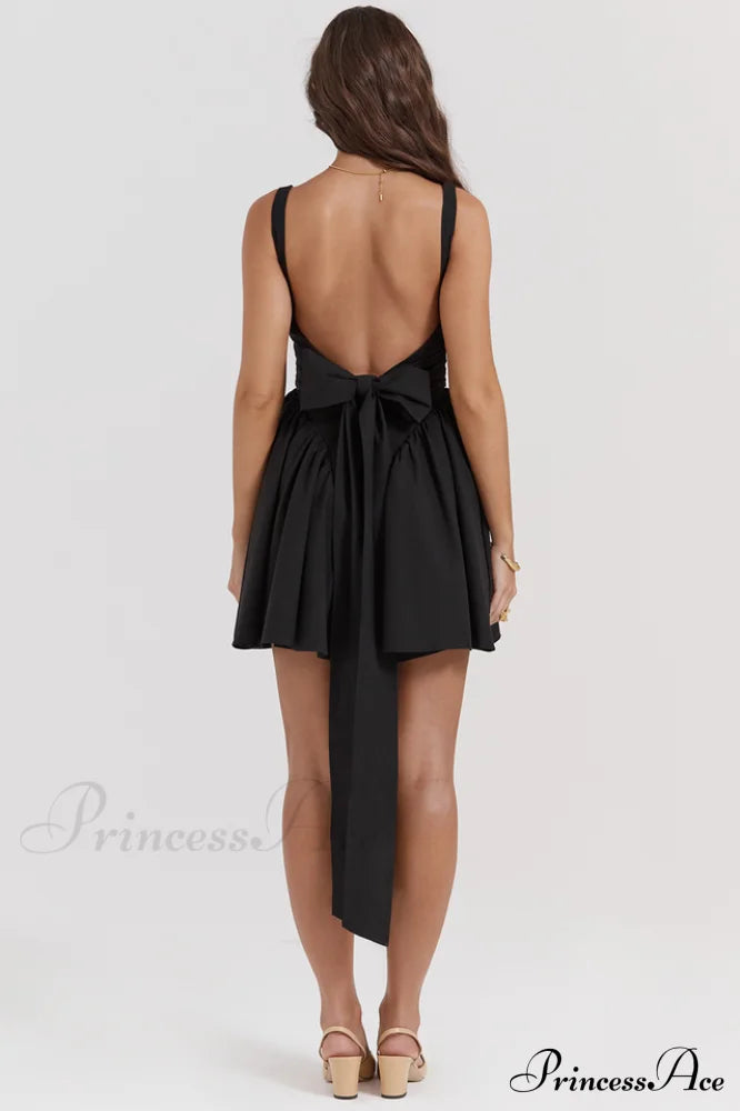 Florianne Black Stylish Bow Mini Dress image 9