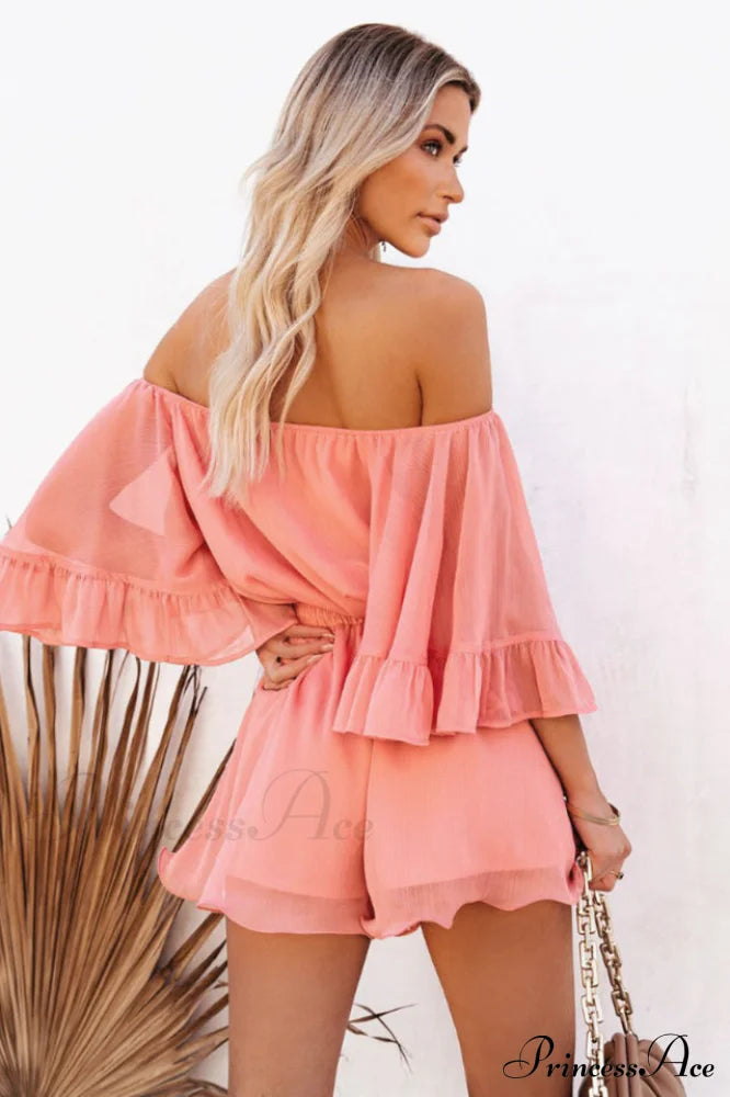 Flounced Sleeve Stylish Off Shoulder Romper image 13