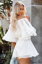 Flounced Sleeve Stylish Off Shoulder Romper image 1