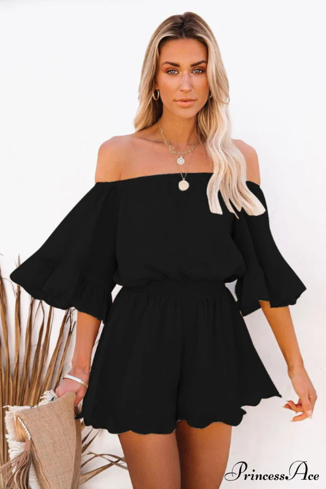 Flounced Sleeve Stylish Off Shoulder Romper image 15