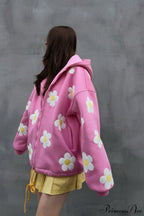 Flower Applique Loose Zip Hoodie image 3