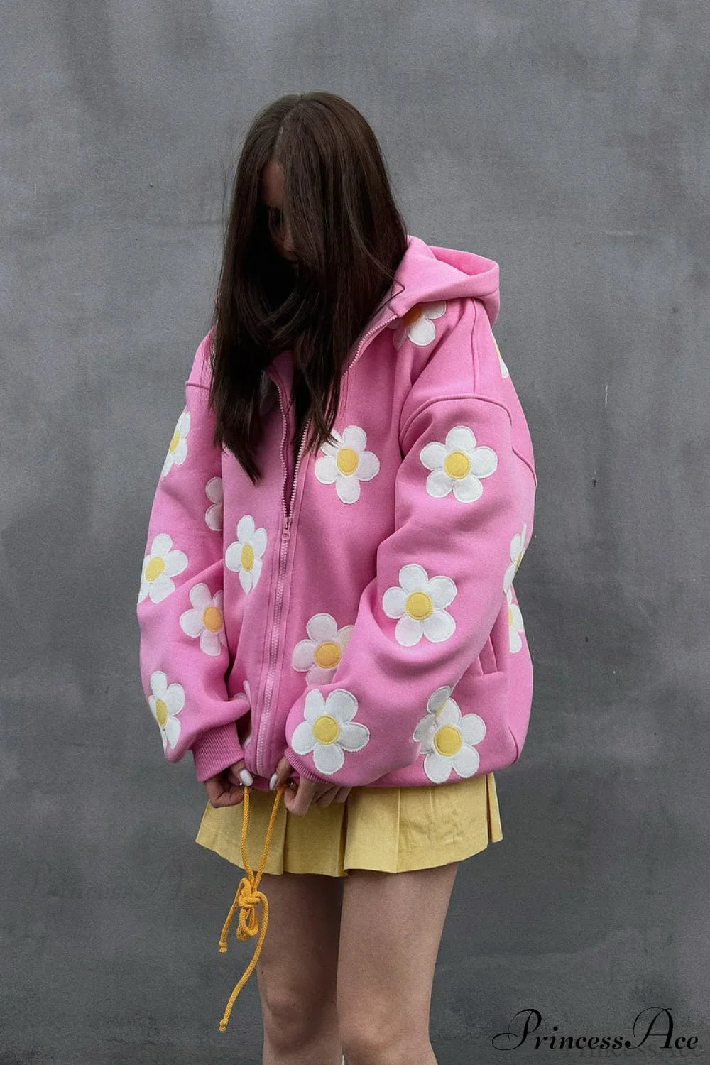 Flower Applique Loose Zip Hoodie image 2