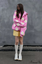 Flower Applique Loose Zip Hoodie image 4