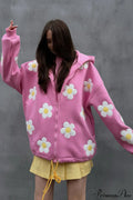 Flower Applique Loose Zip Hoodie image 1