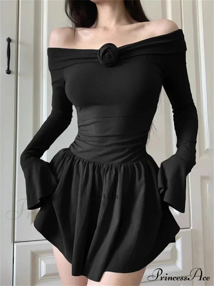 Flower Bodycon Ruffled Off Shoulders Casual Slim Mini Dress image 1