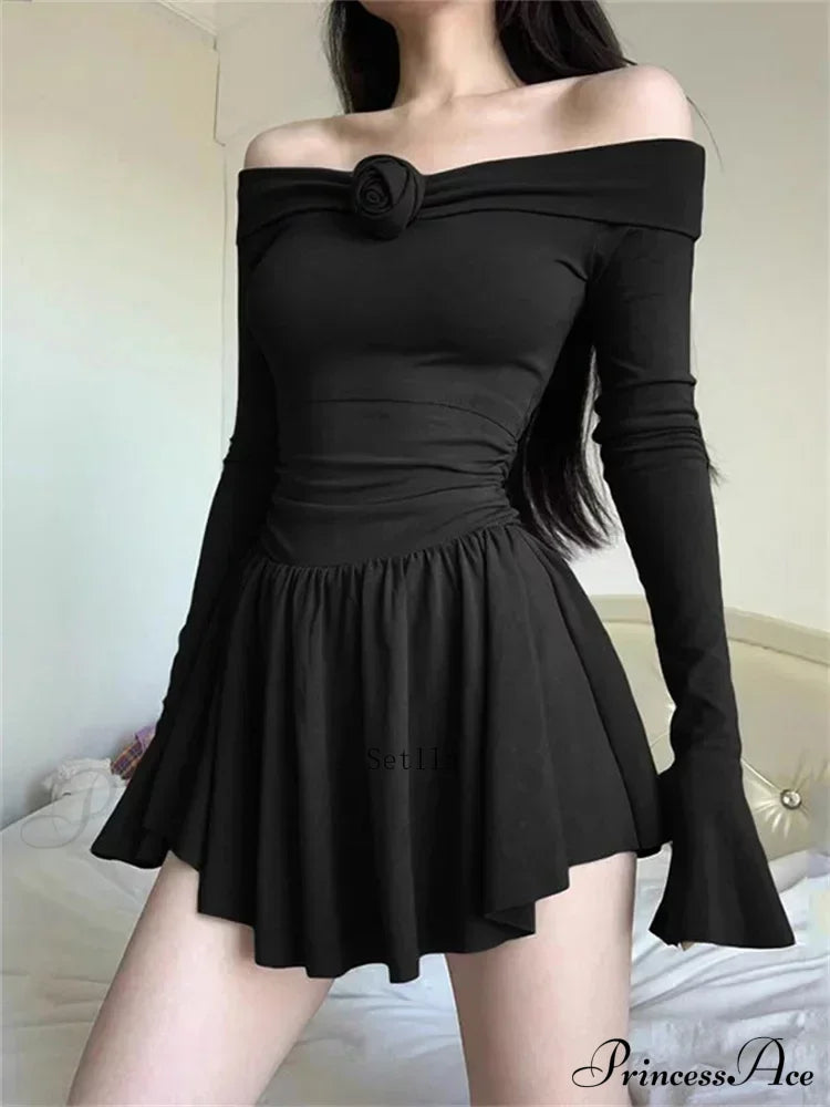 Flower Bodycon Ruffled Off Shoulders Casual Slim Mini Dress image 2
