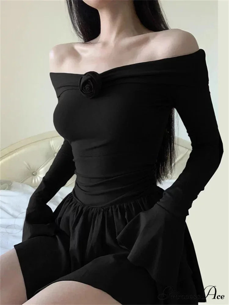 Flower Bodycon Ruffled Off Shoulders Casual Slim Mini Dress image 3