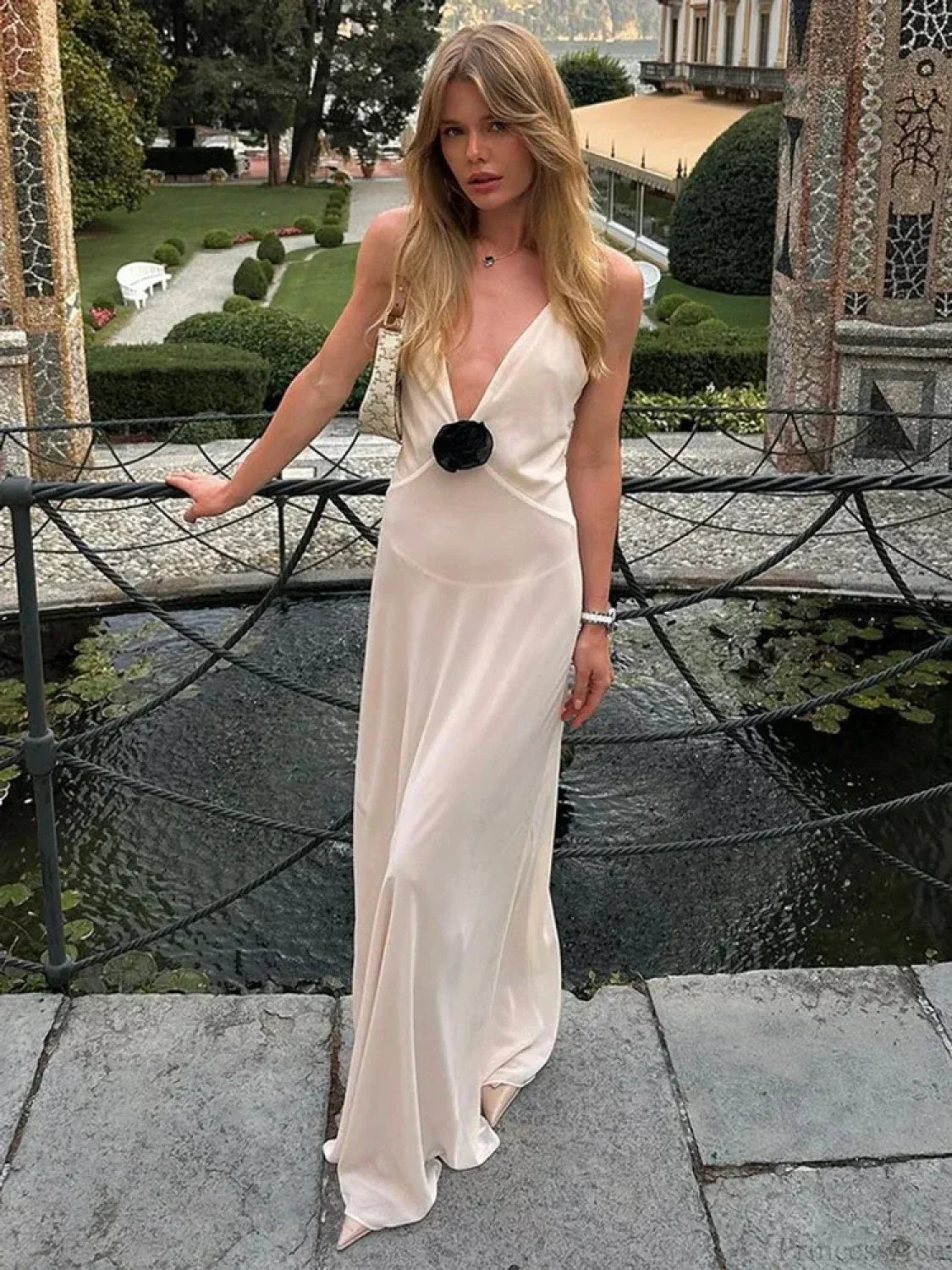 Flower Deep V-Neck Maxi Party Dress image 6