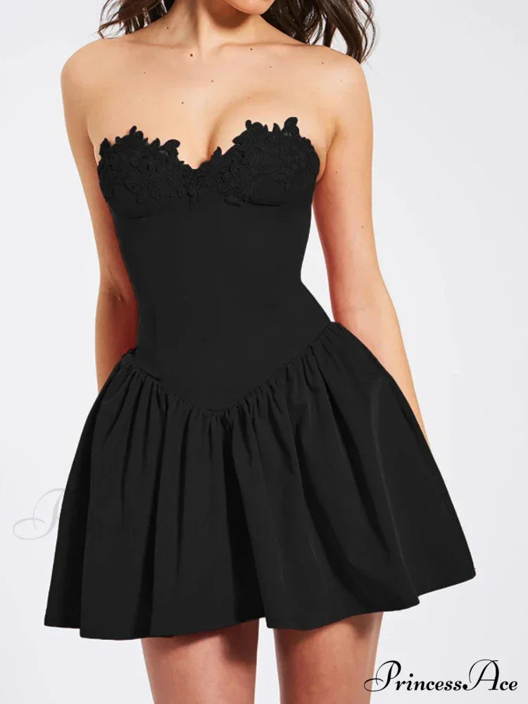 Flower Embroidery Stylish Strapless Mini Dress image 2