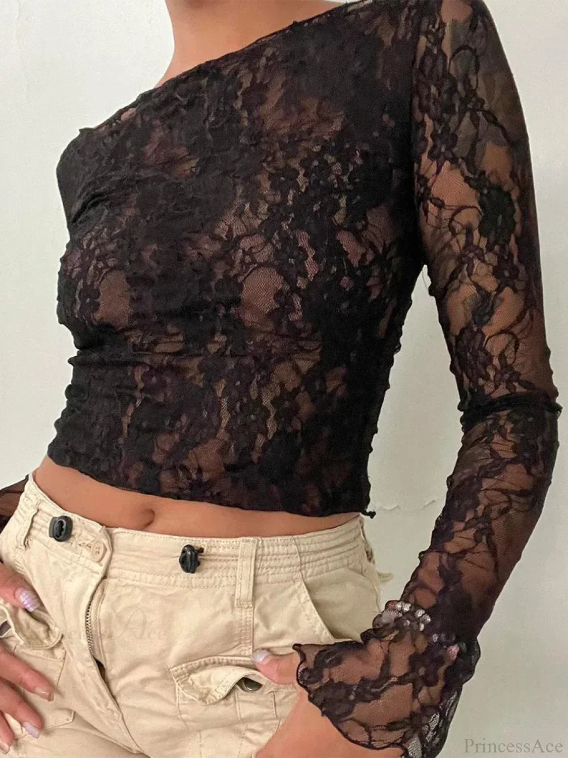 Flower Lace Long Sleeve Y2K Crop Top image 1