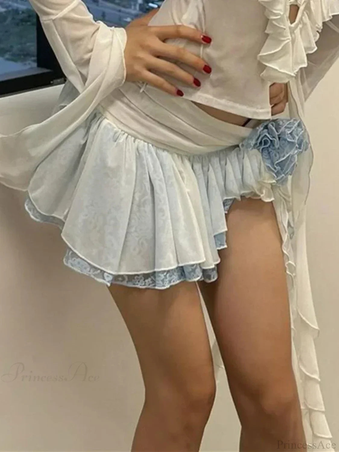 Flower Lace Mini Skirt Asymmetrical Ruffle High Street Skirt image 5