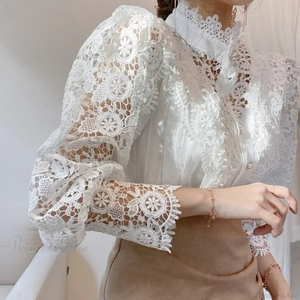 Flower Lace Patchwork Petal Sleeve Blouse image 6