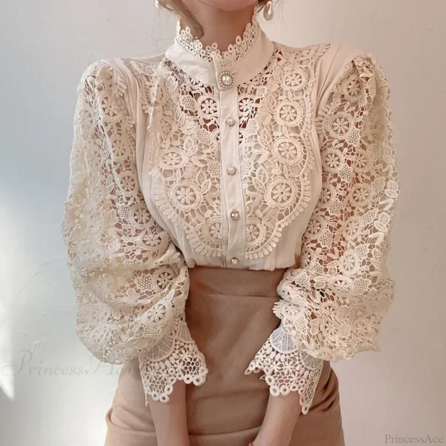 Flower Lace Patchwork Petal Sleeve Blouse image 1