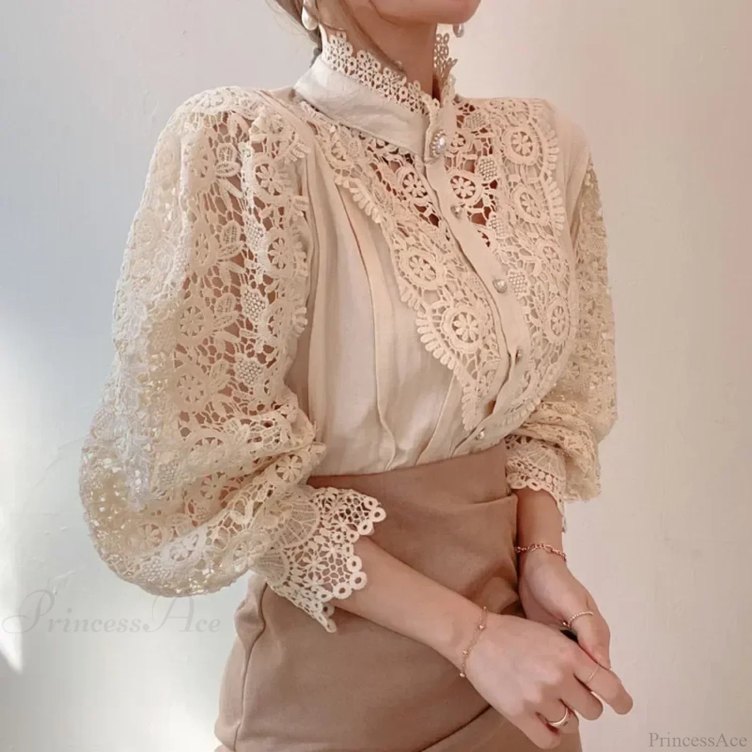 Flower Lace Patchwork Petal Sleeve Blouse image 5