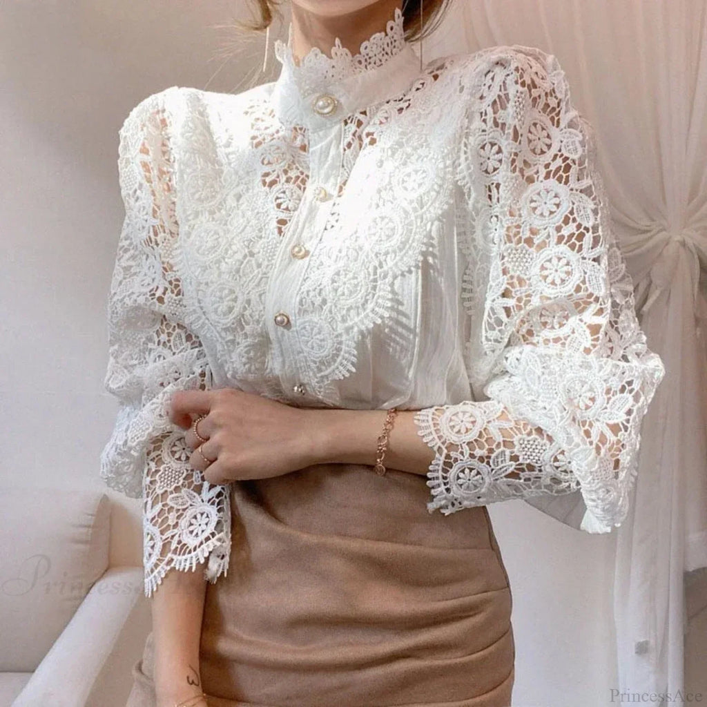 Flower Lace Patchwork Petal Sleeve Blouse image 4