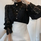 Flower Lace Patchwork Petal Sleeve Blouse image 3